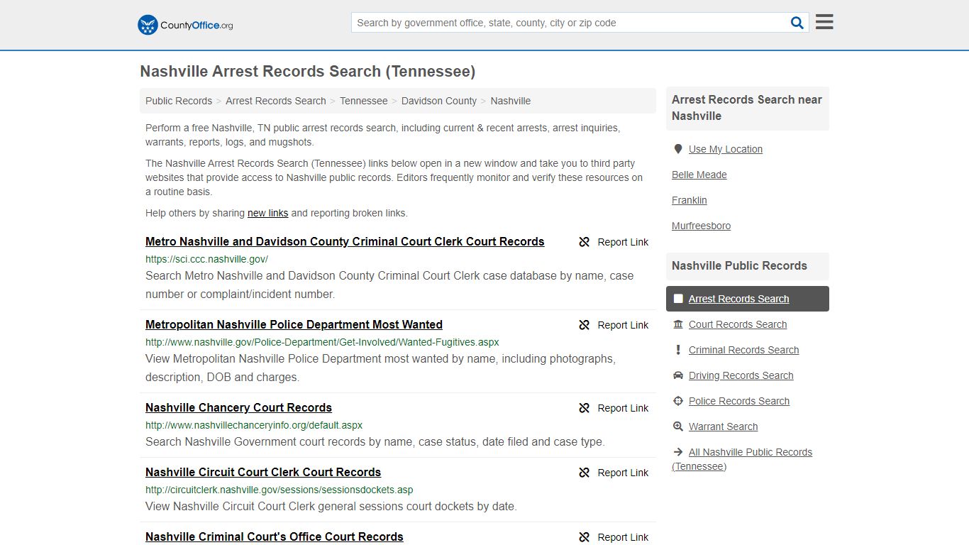 Arrest Records Search - Nashville, TN (Arrests & Mugshots) - County Office
